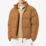 Doudoune Capuche Logo Brodé Crocodile Camel